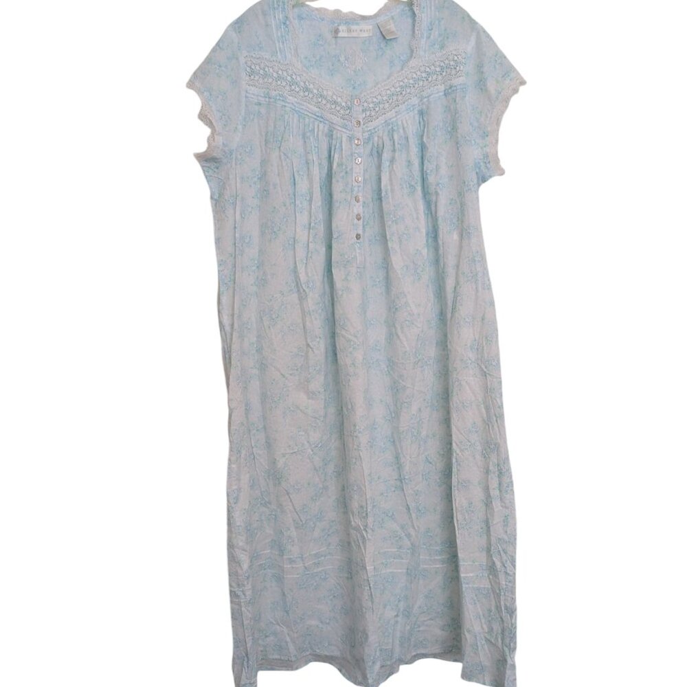 Pristine Eileen West XL Tank Sleeveless Blue Floral Cotton Nightgown